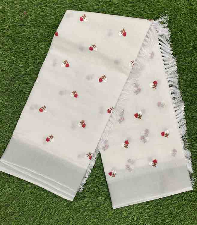 White Chanderi Silk Saree DS327-04