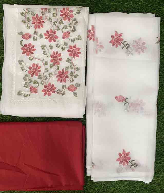 White and Red Silky Kota Churidar Set DC237-04