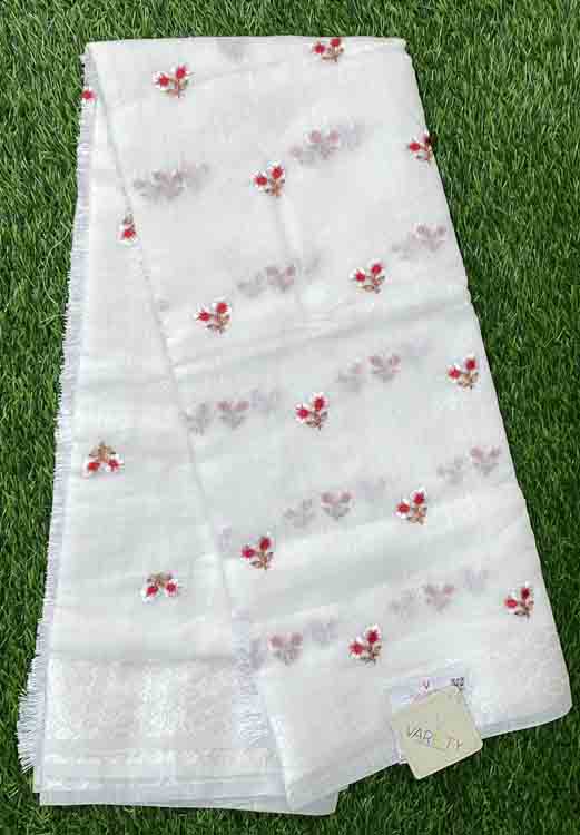 White Colour Semi Linen Saree DS356-02