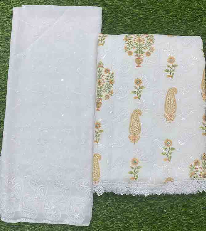 White Colour Georgette Churidar Materials DC318-02