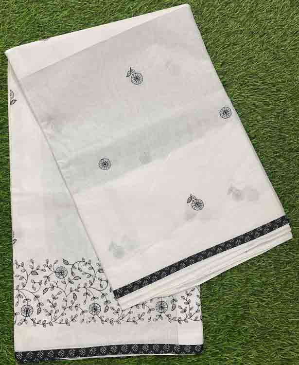 Pure White Color Cotton Saree with Beautiful Embroidery Work DS441-06