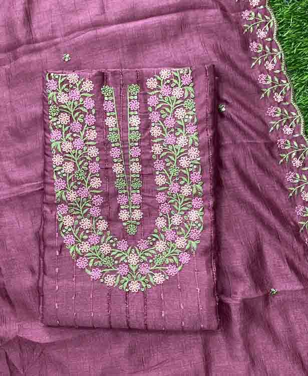 Embroidered Vichitra Silk Churidar Materials Set DC382-01