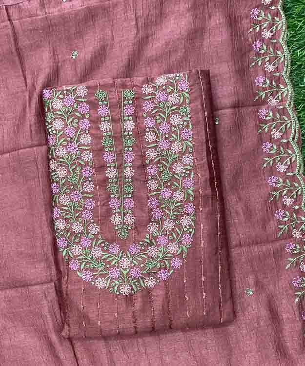 Embroidered Vichitra Silk Churidar Materials Set DC382-03