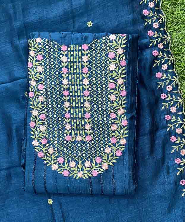 Embroidered Vichitra Silk Churidar Materials Set DC382-05
