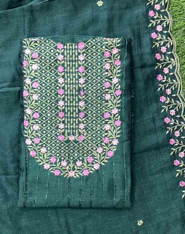 Embroidered Vichitra Silk Churidar Materials Set DC382-07