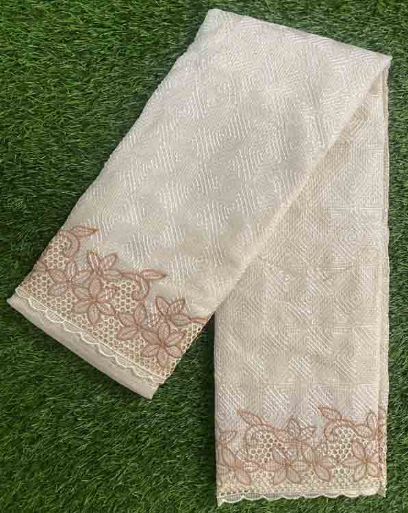 Embroidered Off White Color Phulkari Net Kota Saree with Cut Work DS496-04