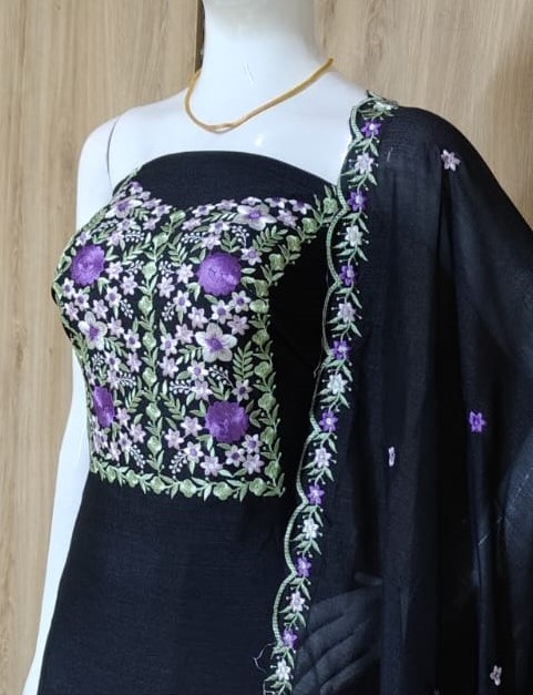 Unstitched Vichitra Silk Churidar Materials Set with Beautiful Embroidery DC402-06