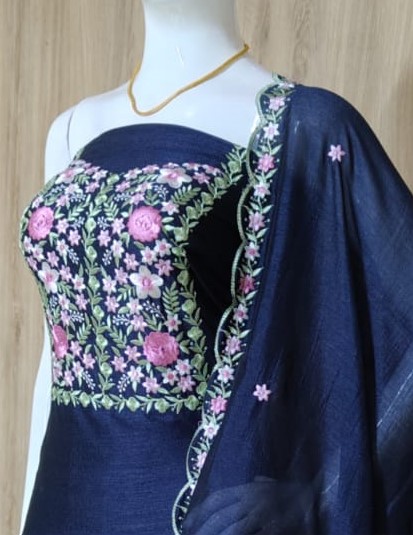 Unstitched Vichitra Silk Churidar Materials Set with Beautiful Embroidery DC402-08