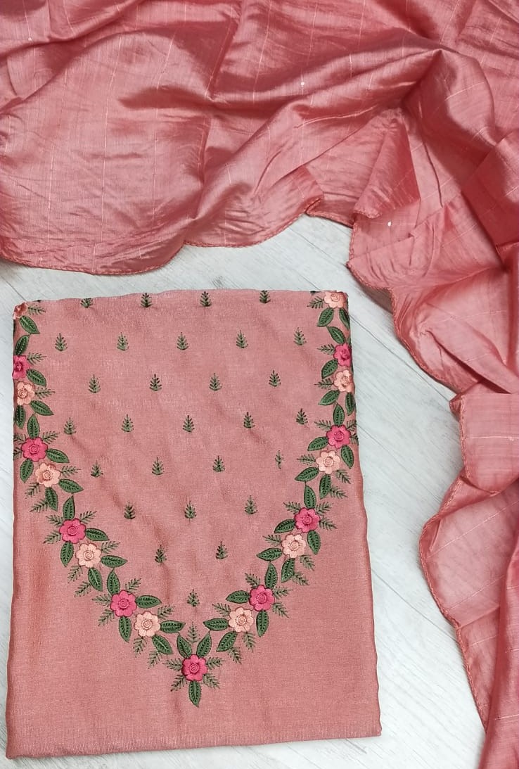 Vichitra Silk Churidar Materials Set with Embroidery Work DC404-02