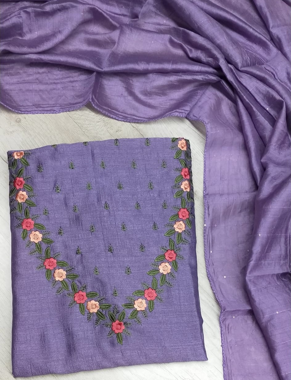 Vichitra Silk Churidar Materials Set with Embroidery Work DC404-04