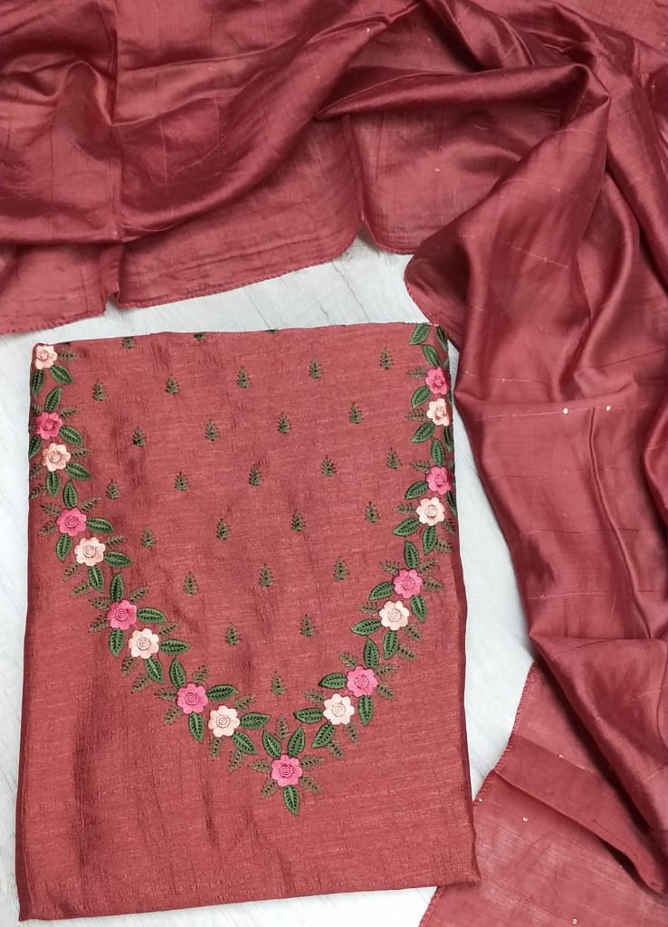 Vichitra Silk Churidar Materials Set with Embroidery Work DC404-08