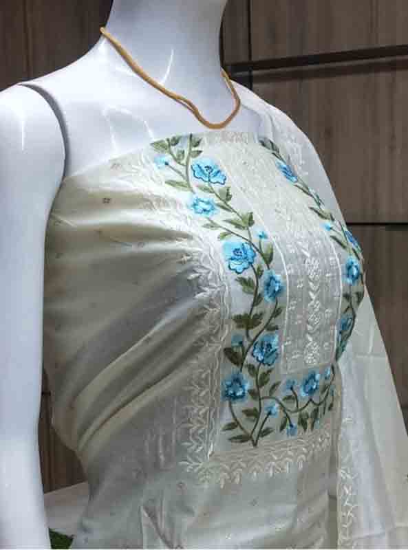 Unstitched Chanderi Silk Churidar Materials Set – Off-white Color DC424-01