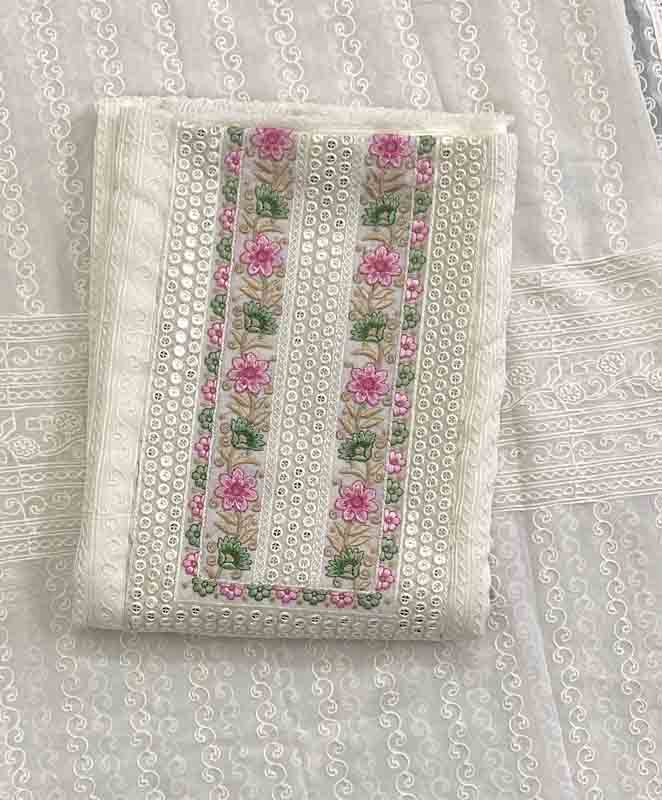 Unstitched Georgette Churidar Materials Set – Off-white Color DC424-05