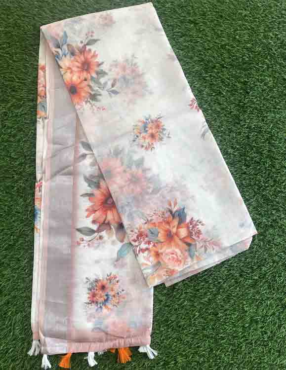 Floral Print Linen Saree DS518-01