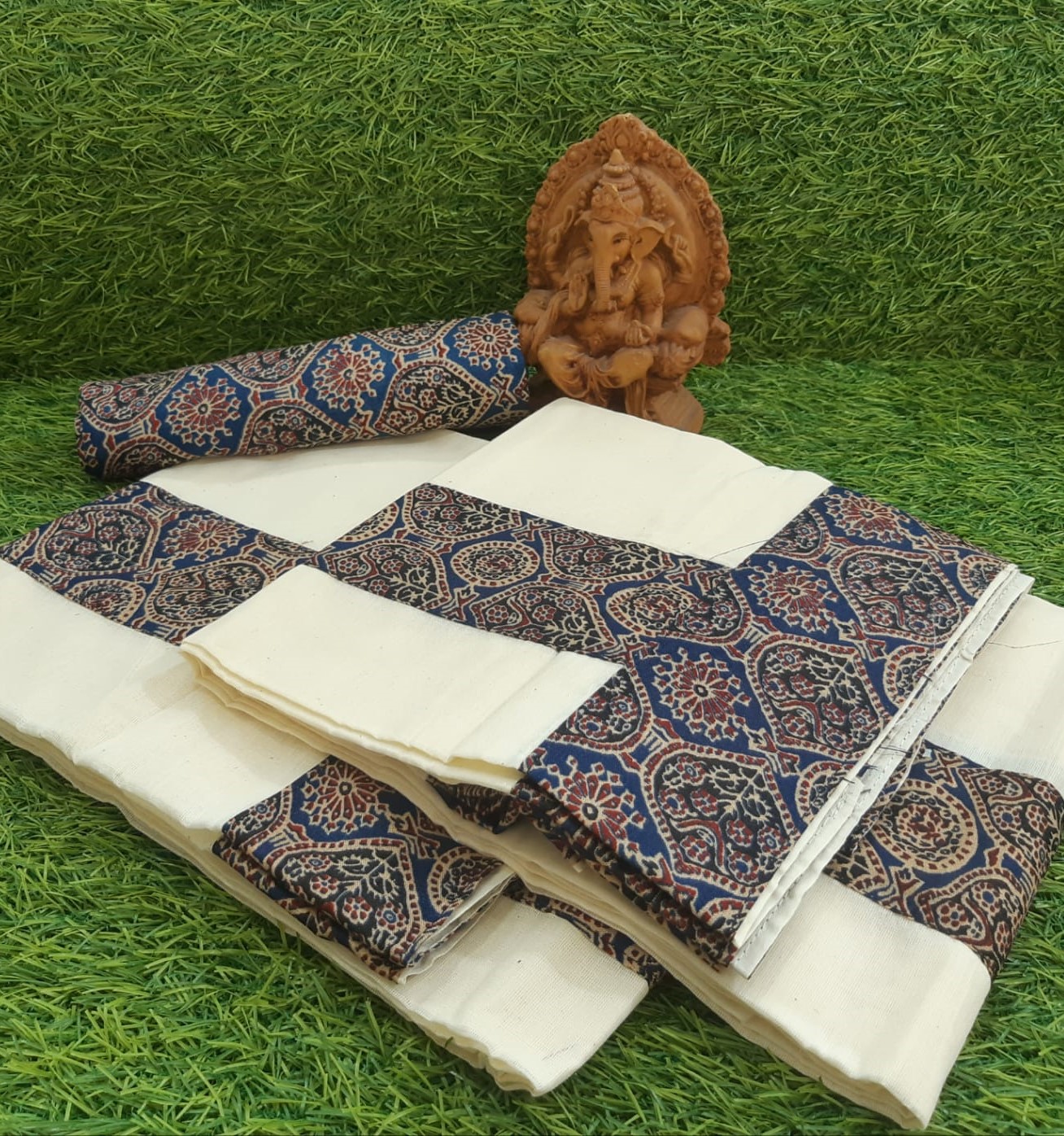 Kerala Set Mundu with Ajrakh Border DSM2-01