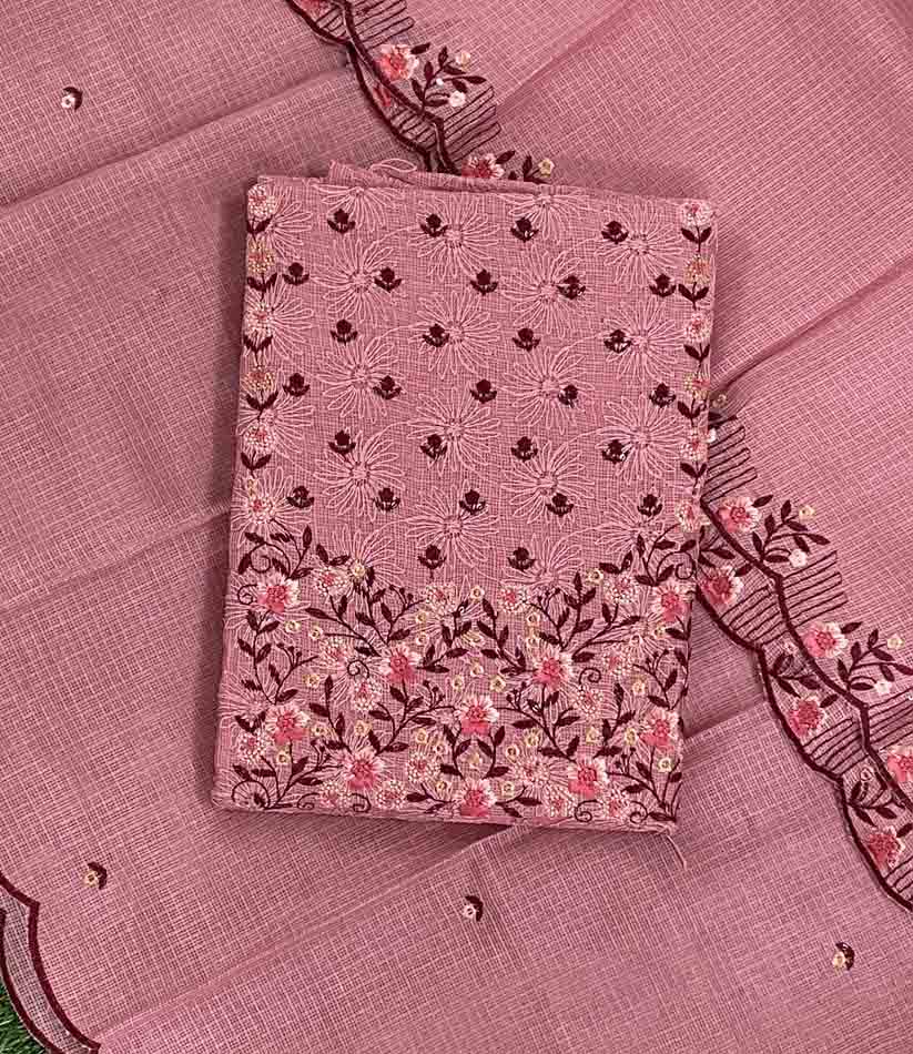 Unstitched Net Kota Churidar Materials Set with Phulkari Work DC460-01