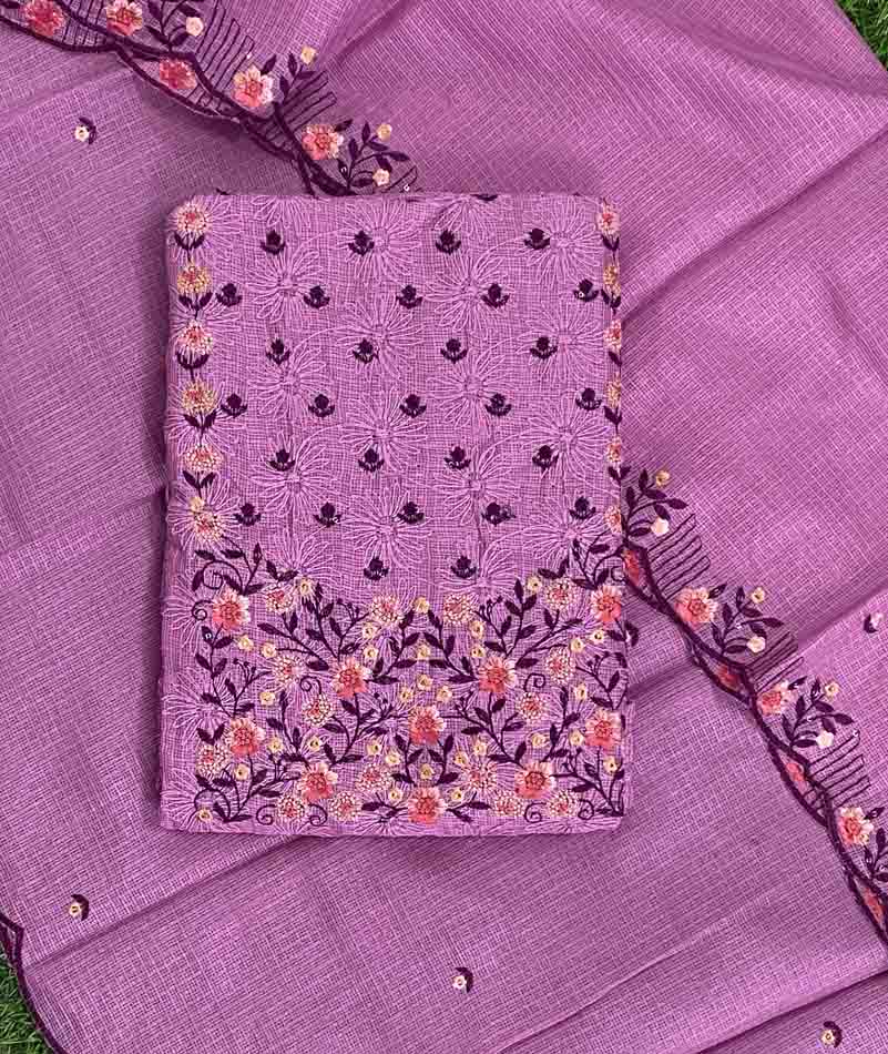 Unstitched Net Kota Churidar Materials Set with Phulkari Work DC460-03