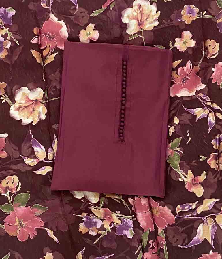 Unstitched Churidar Materials Set with Floral Brasso Shawl DC444-01