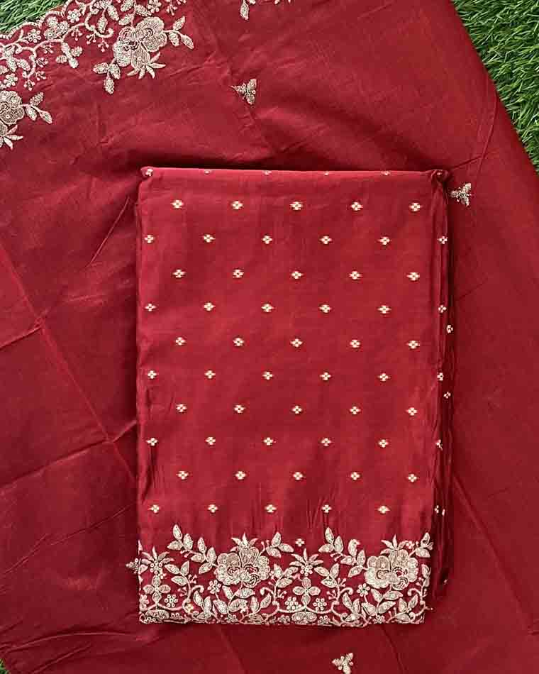 Unstitched Banarasi Chanderi Silk Churidar Materials Set DC472-05