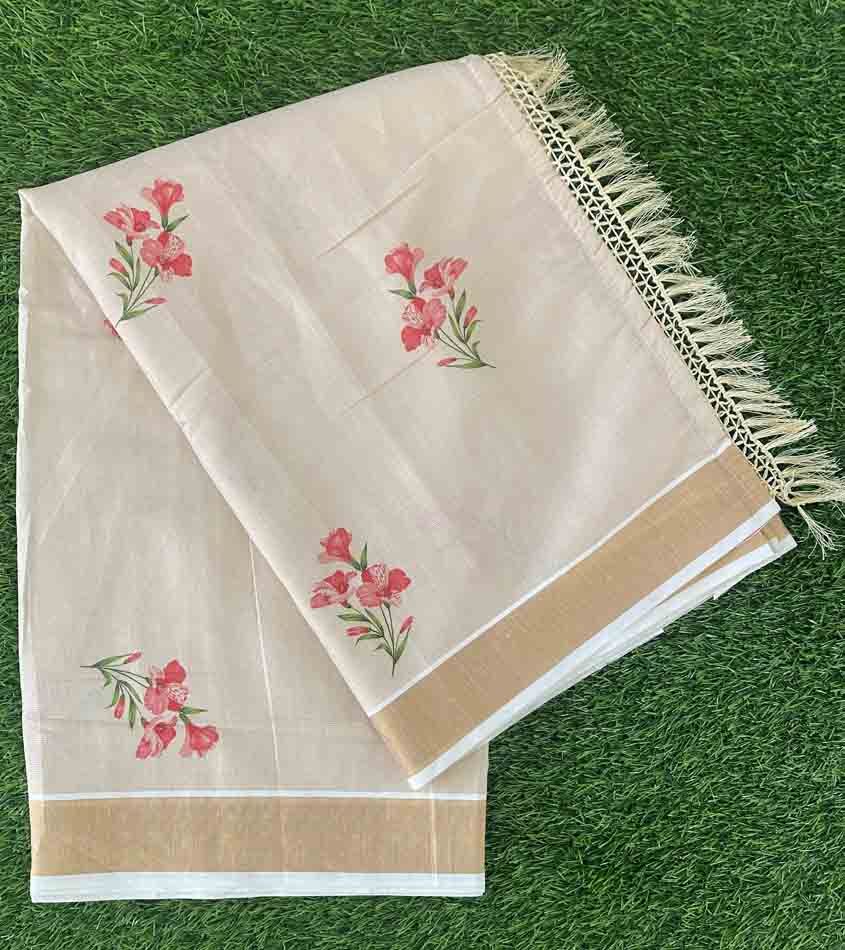 Tissue Silk Kerala Set Sarees with Floral Print DS560-02