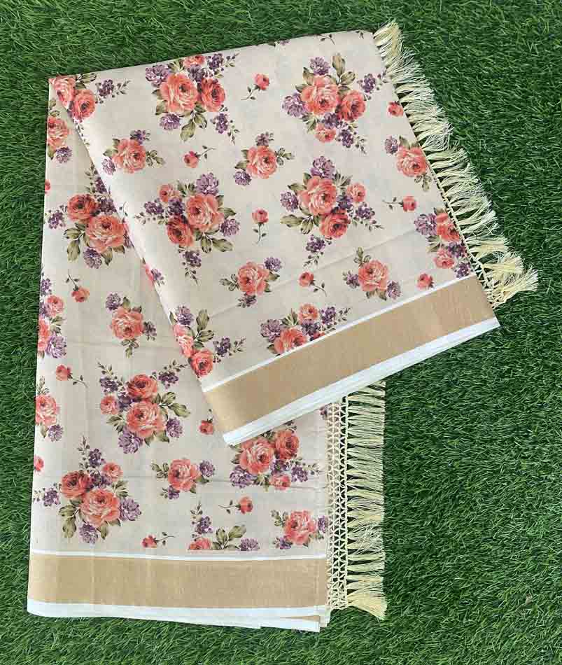 Tissue Silk Kerala Set Sarees with Floral Print DS560-04