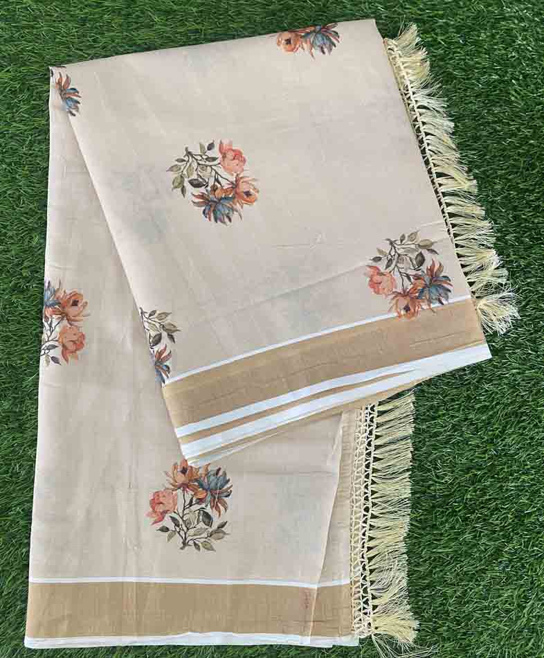 Tissue Silk Kerala Set Sarees with Floral Print DS560-08