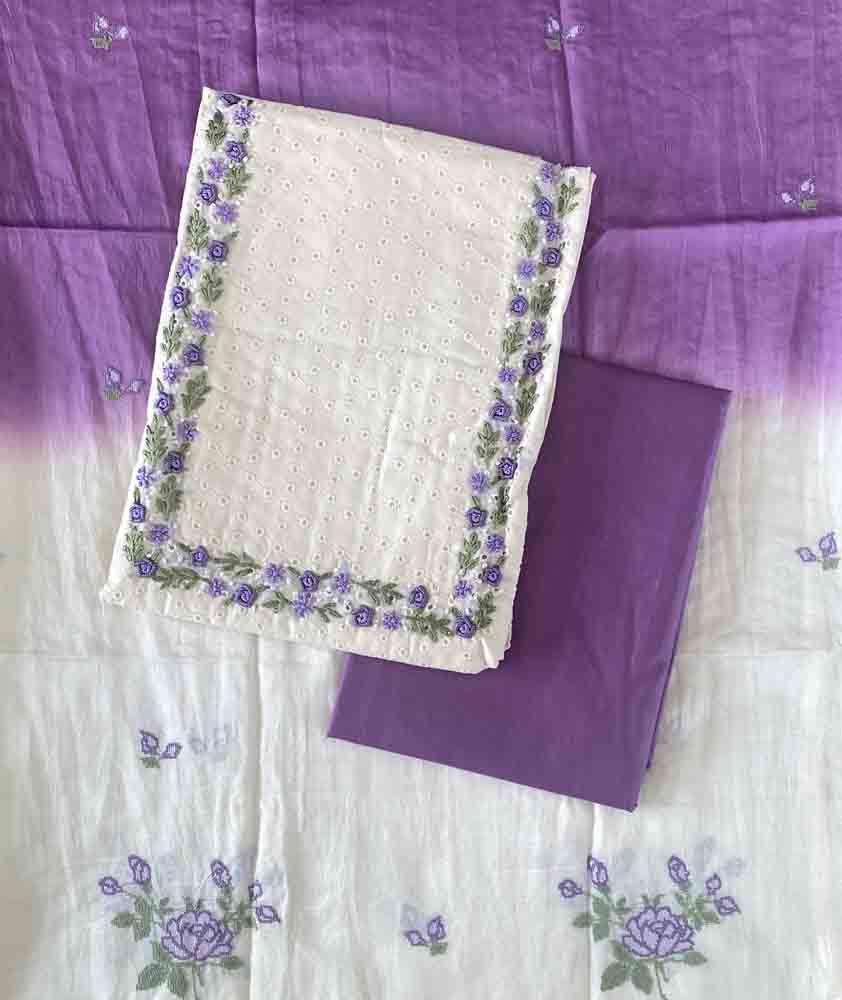 Hand Embroidered Pure Cotton Hakoba Churidar Materials Set DC503-04