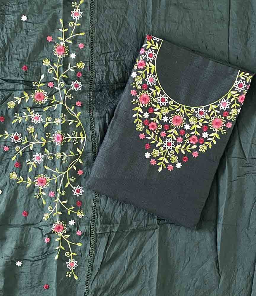 Unstitched Semi Silk Churidar Materials Set with Embroidery DC510-04