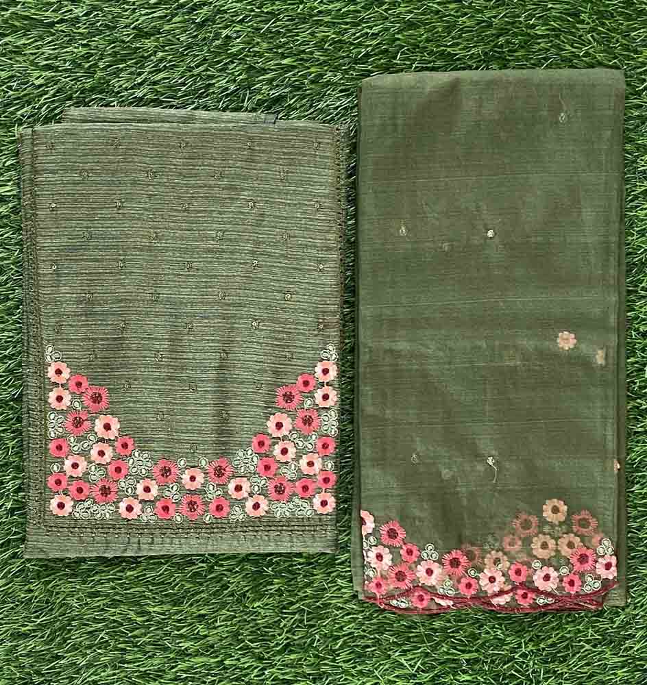 Unstitched Semi Silk Churidar Materials Set with Beautiful Embroidery DC520-06