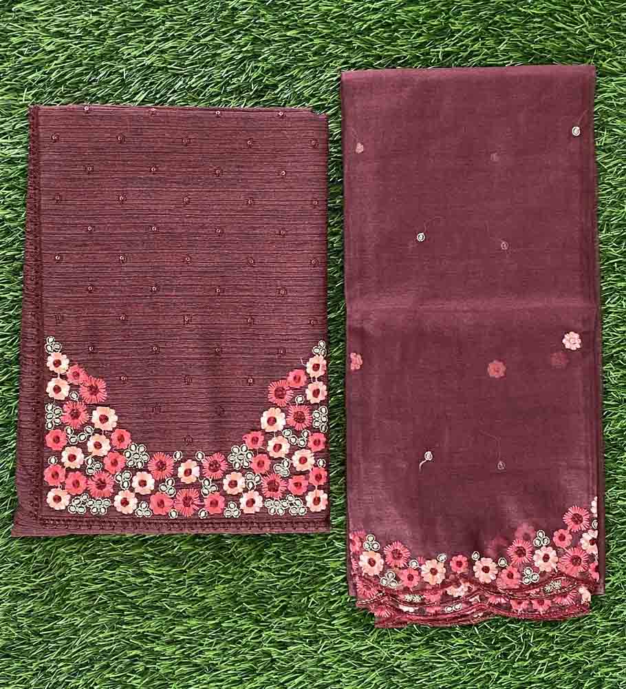 Unstitched Semi Silk Churidar Materials Set with Beautiful Embroidery DC520-08