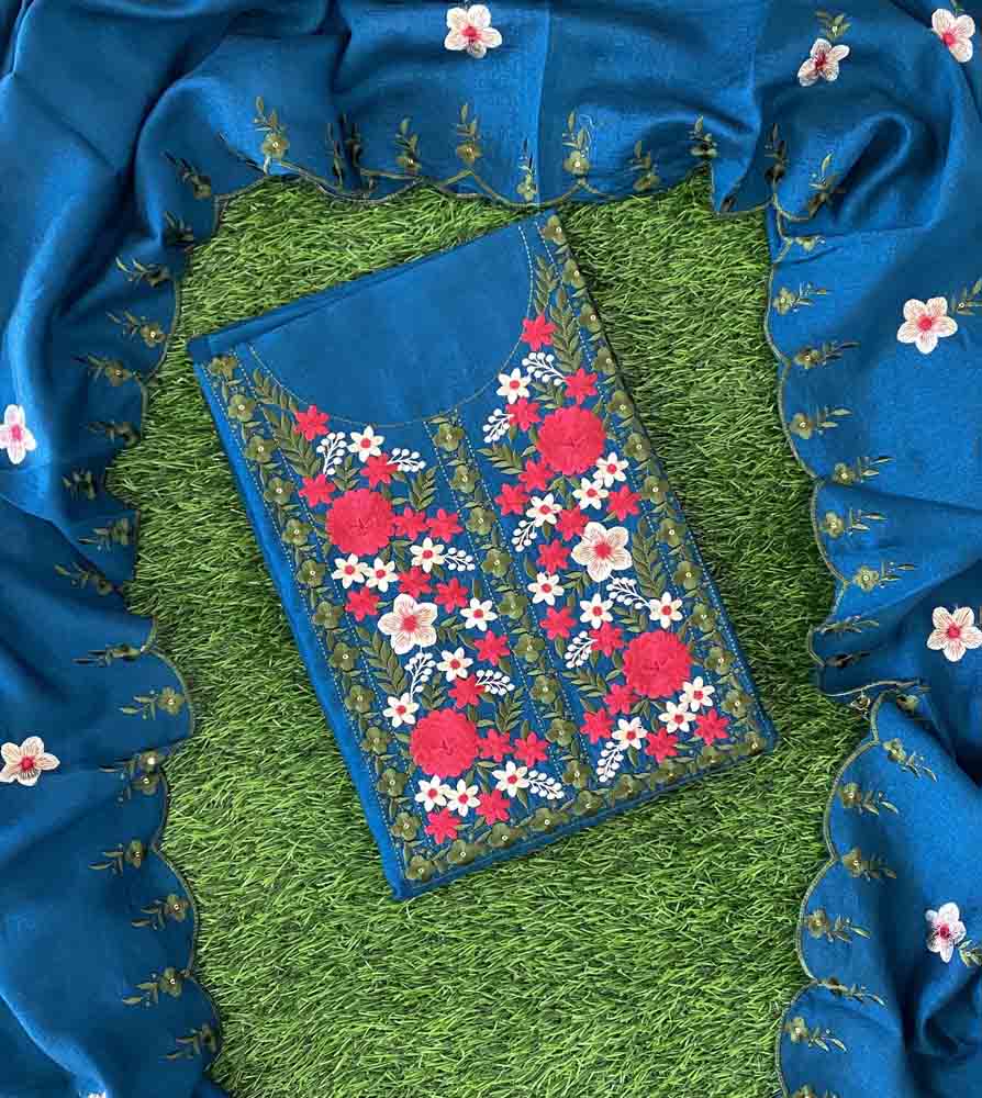 Unstitched Vichitra Silk Churidar Materials Set with Beautiful Embroidery DC495-04