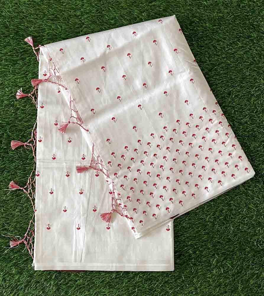 White and Red Art Silk Saree DS631-01