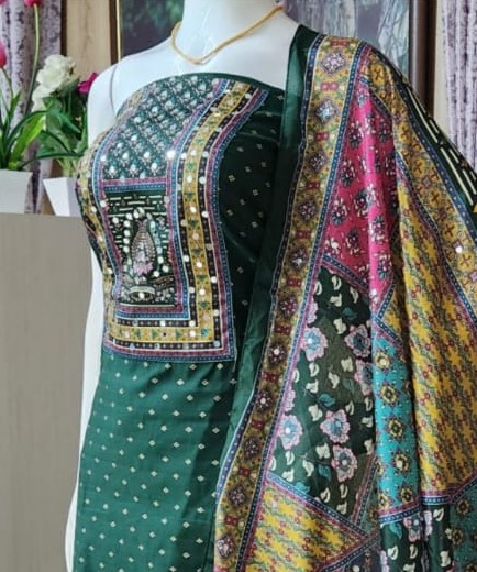 Banarasi Chanderi Silk Churidar Materials Set with Pakistani Dupatta DC541-04