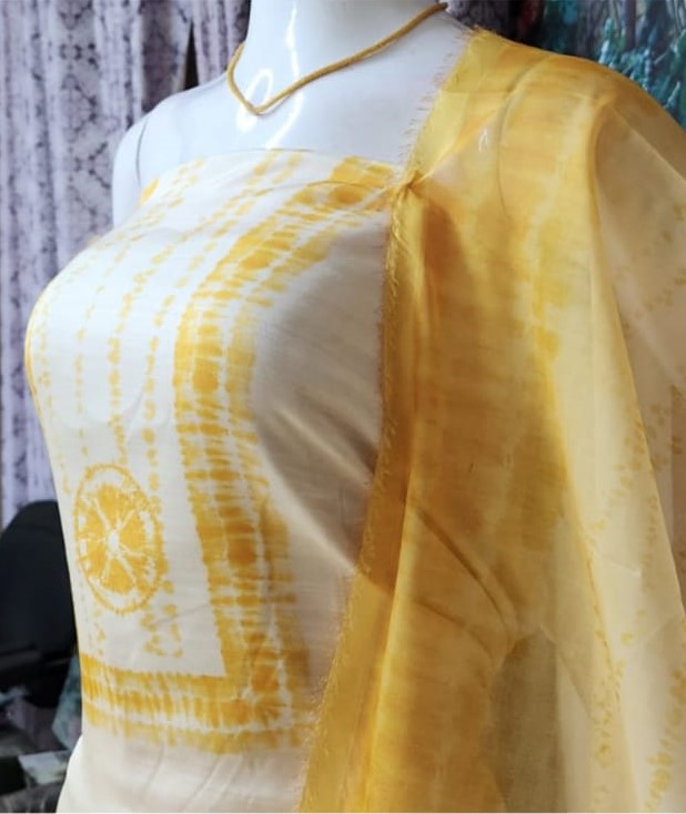 Soft Linen Silk Churidar Materials Set with Organza Shawl DC528-01