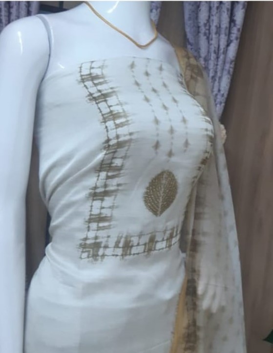 Soft Linen Silk Churidar Materials Set with Organza Shawl DC528-07