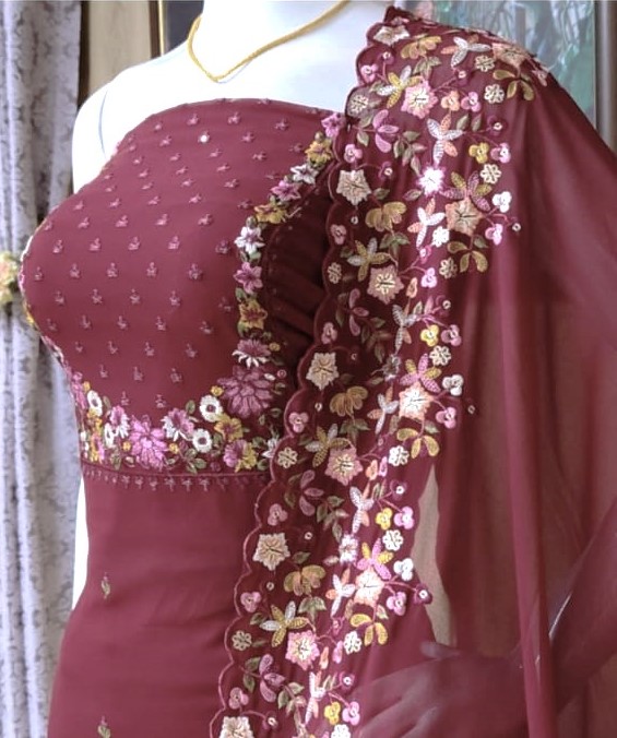 Unstitched Party Wear Georgette Churidar Materials with Beautiful Embroidery DC539-07