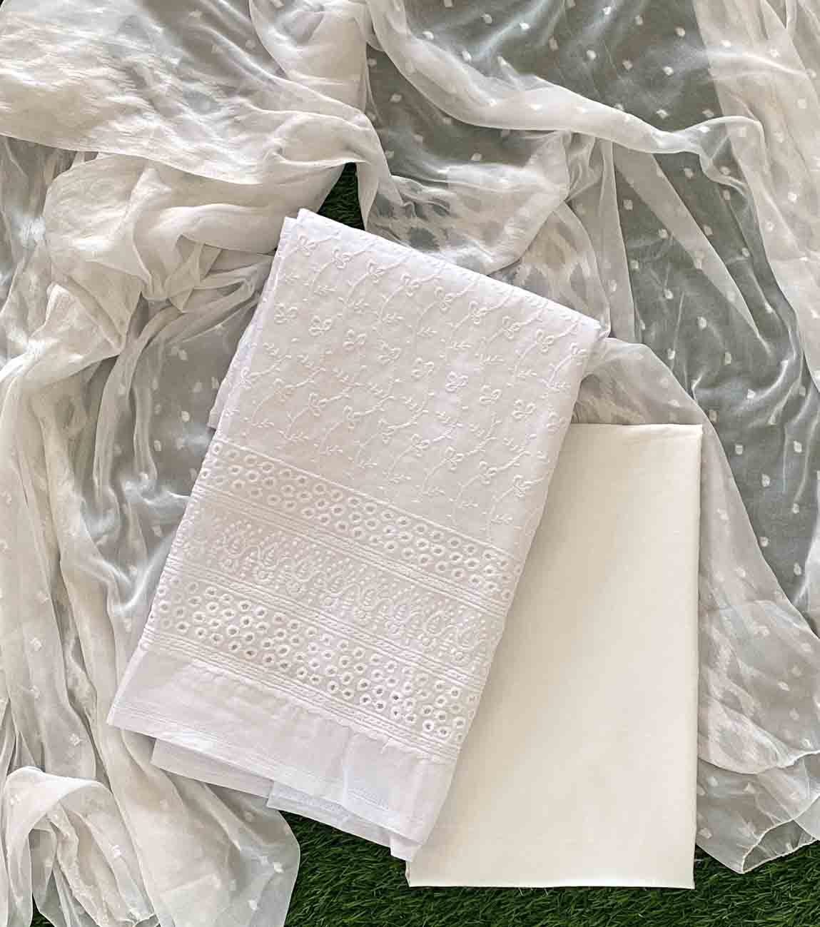 Unstitched Cotton Churidar Materials Set (White Color) DC535-02