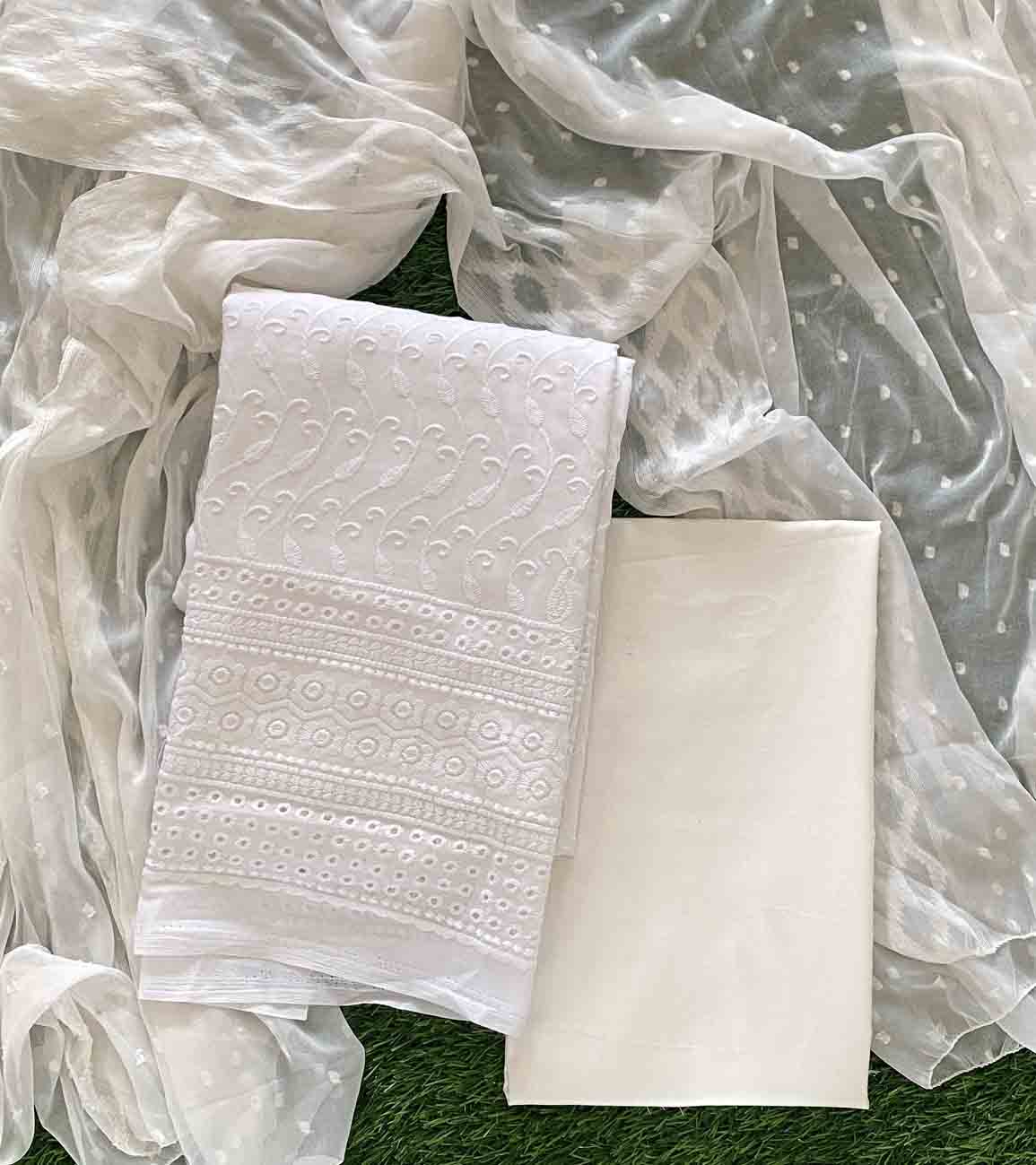 Unstitched Cotton Churidar Materials Set (White Color) DC535-04