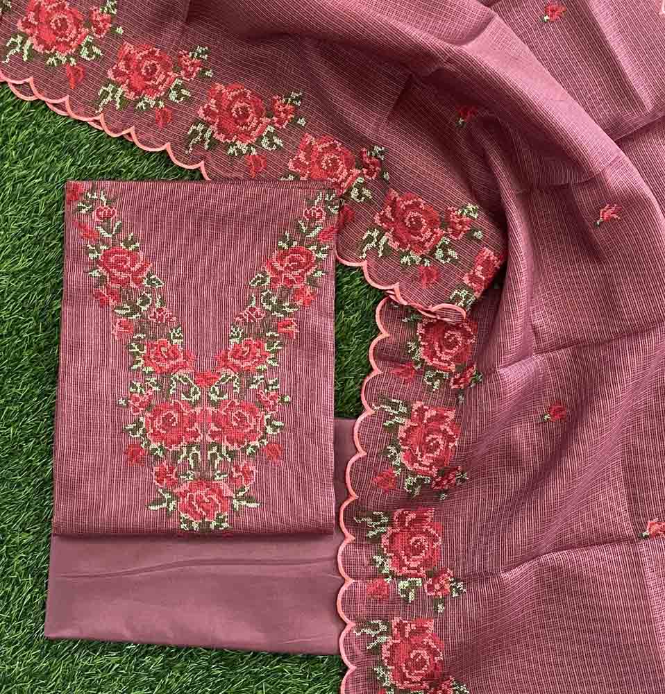 Net Kota Churidar Materials Set with Cross Stitch Embroidery DC581-02