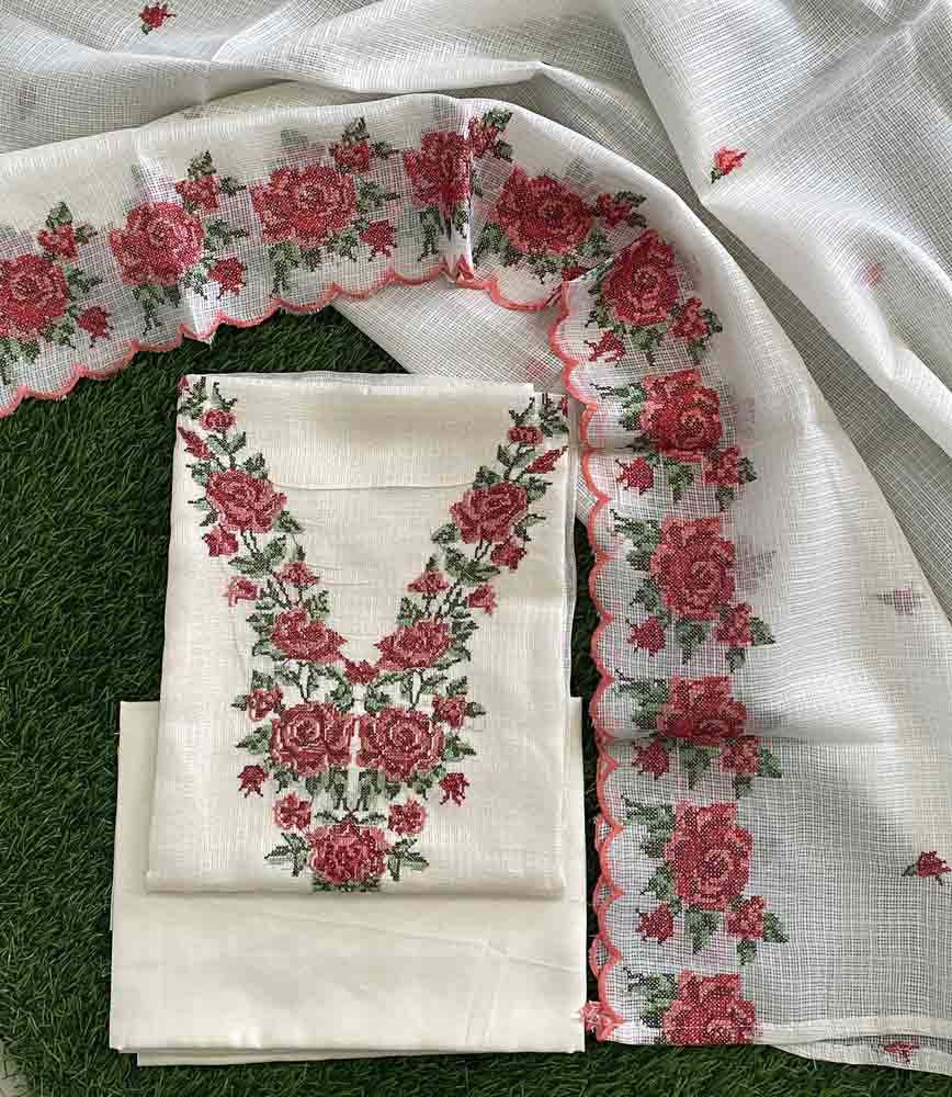 Net Kota Churidar Materials Set with Cross Stitch Embroidery DC581-04