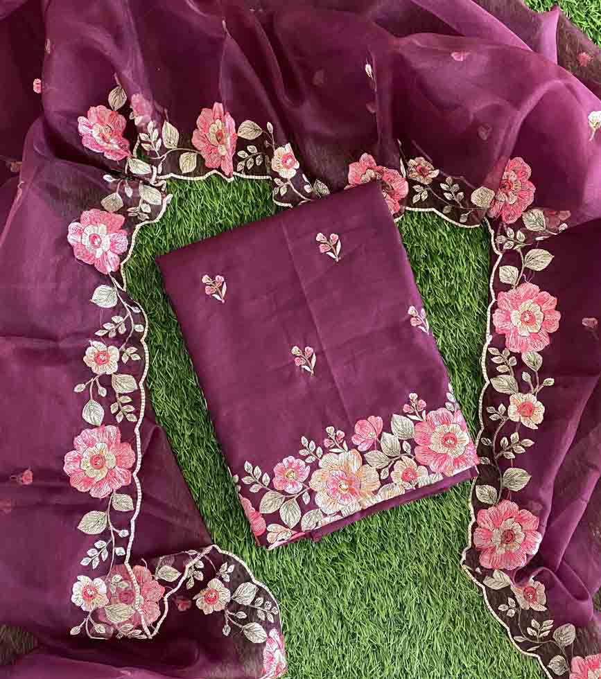 Unstitched Semi Silk Churidar Materials Set with Beautiful Embroidery DC575-01