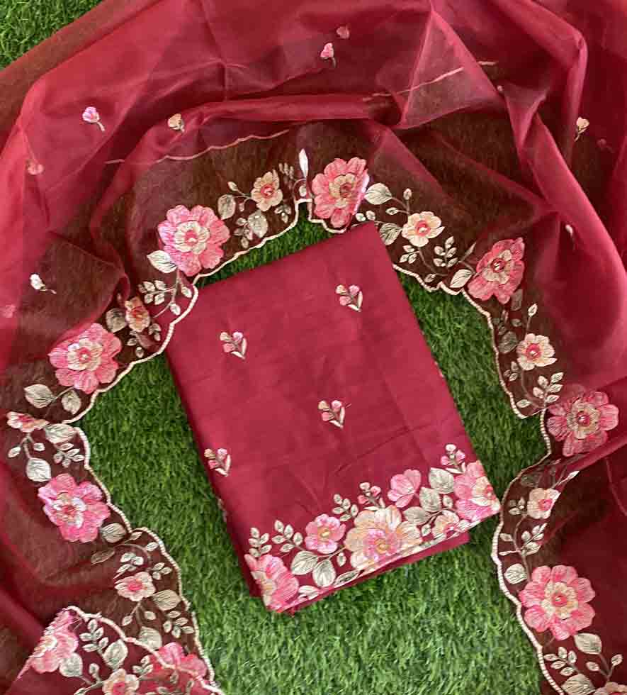 Unstitched Semi Silk Churidar Materials Set with Beautiful Embroidery DC575-03