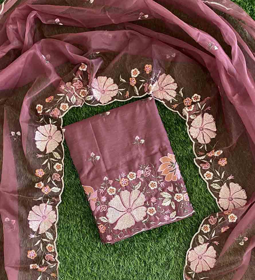 Unstitched Semi Silk Churidar Materials Set with Beautiful Embroidery DC575-05