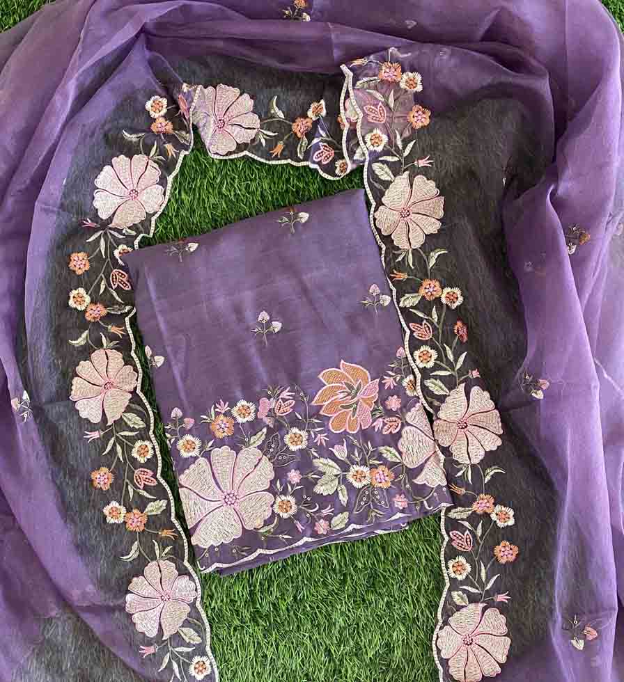 Unstitched Semi Silk Churidar Materials Set with Beautiful Embroidery DC575-07