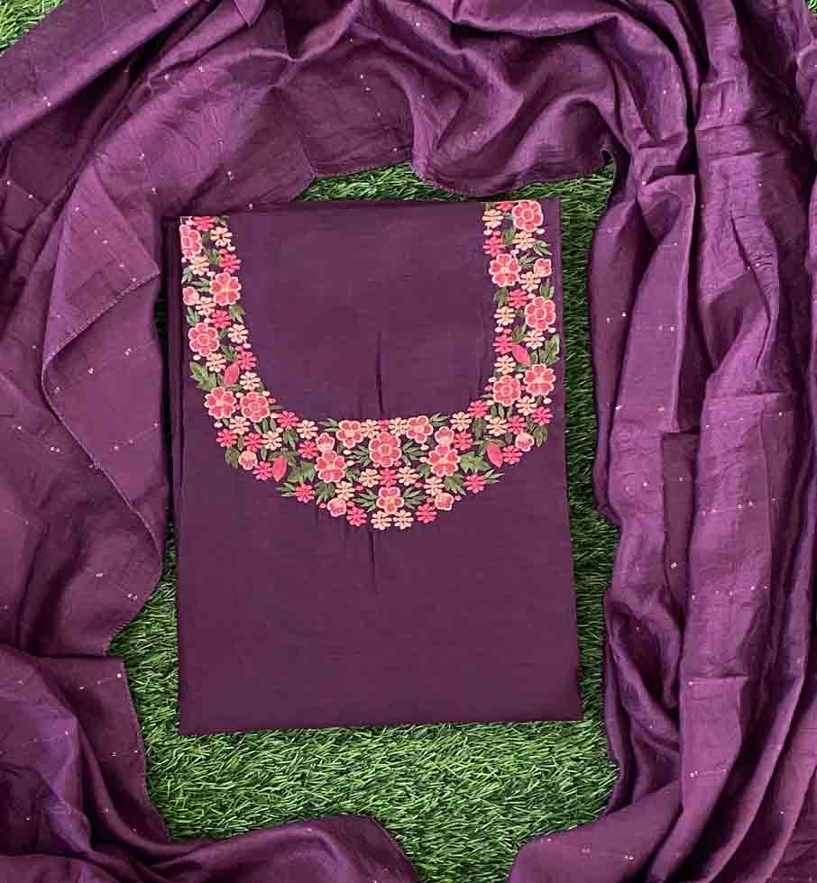 Unstitched Semi Silk Churidar Materials Set with Beautiful Embroidery DC579-03