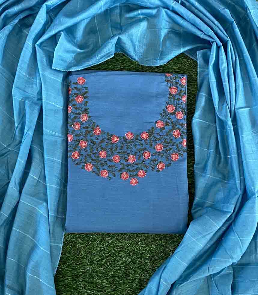 Unstitched Semi Silk Churidar Materials Set with Beautiful Embroidery DC579-07