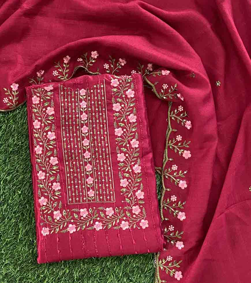 Vichitra Silk Fur Design Churidar Materials Set with Embroidery DC562-03