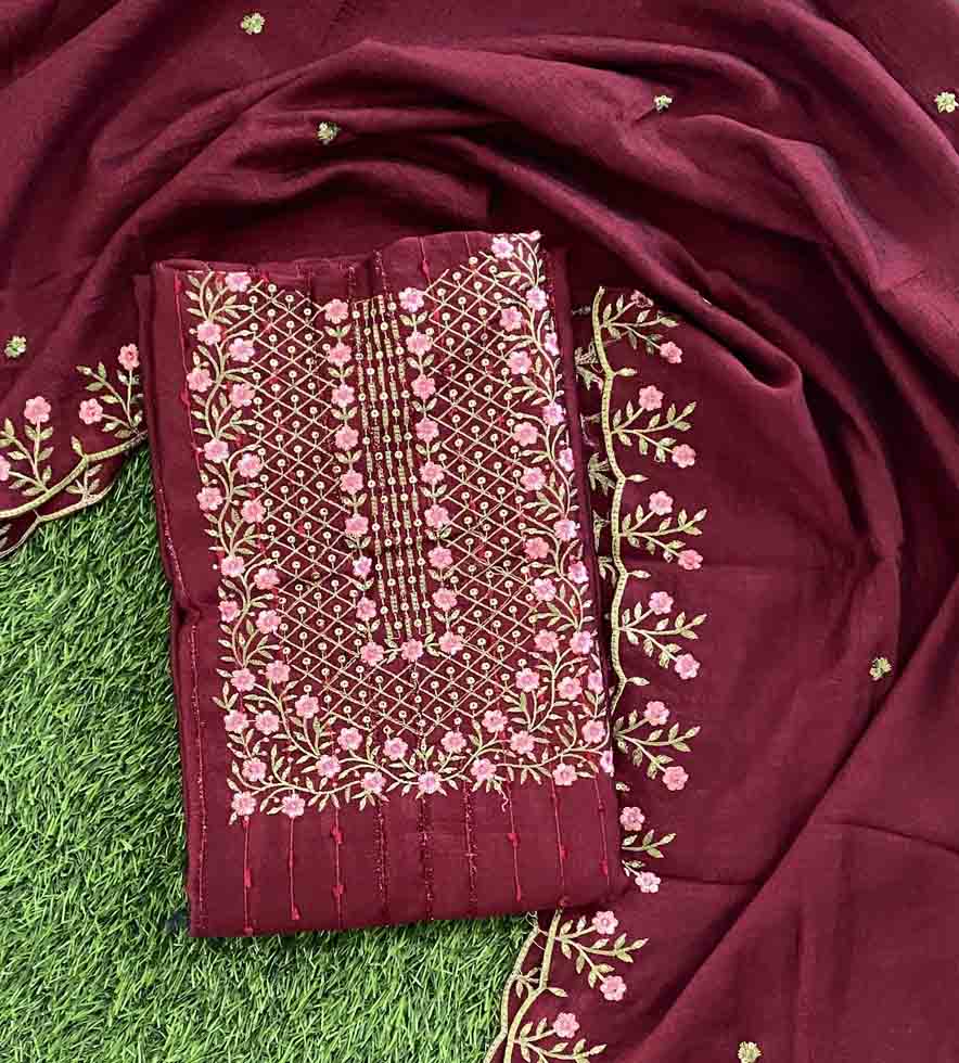 Vichitra Silk Fur Design Churidar Materials Set with Embroidery DC562-07