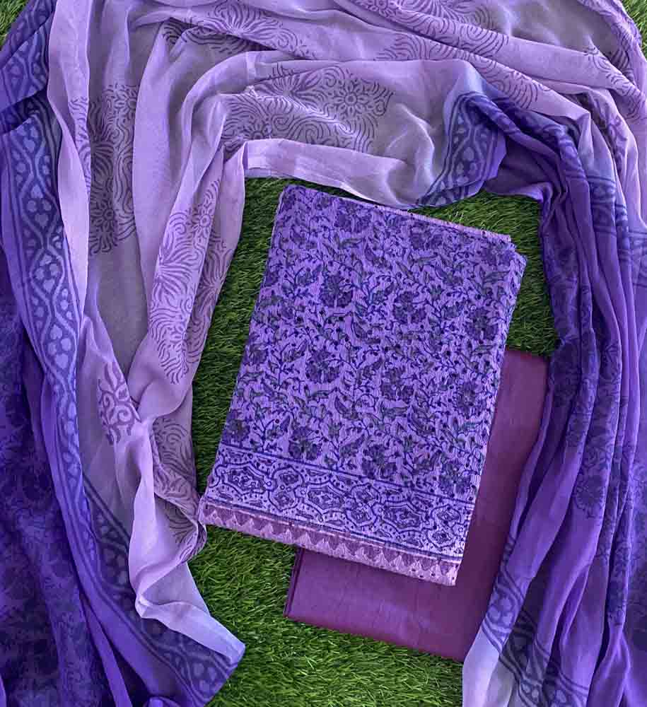 Unstitched Hakoba Cotton Churidar Materials Set with Chiffon Shawl DC599-01