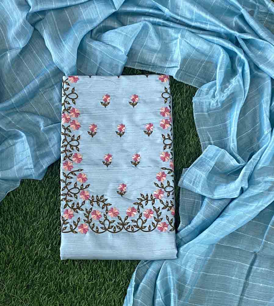 Unstitched Semi Silk Churidar Materials Set with Embroidery DC593-05